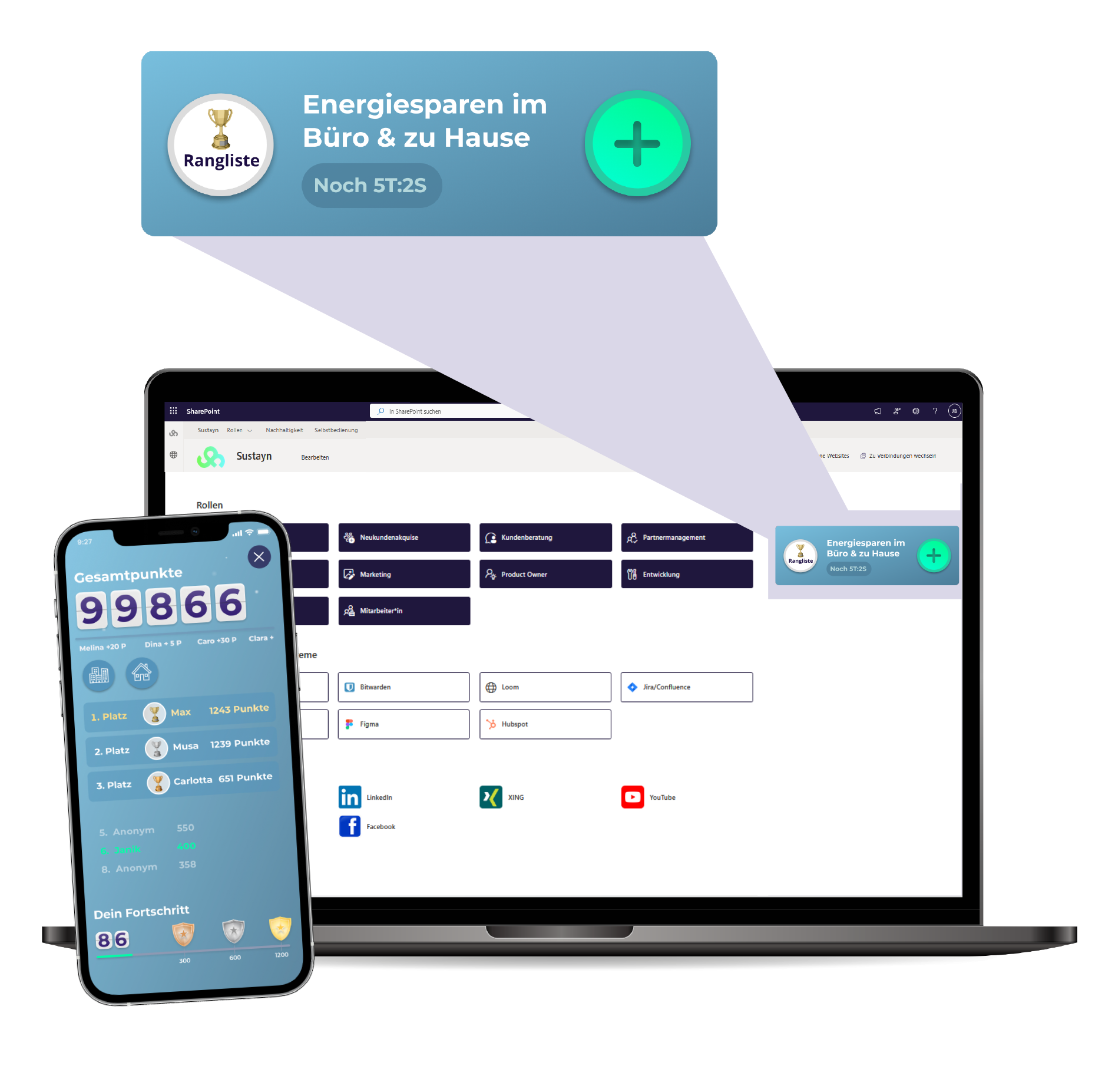 SUSTAYN Challenge im Sharepoint und auf Smartphone
