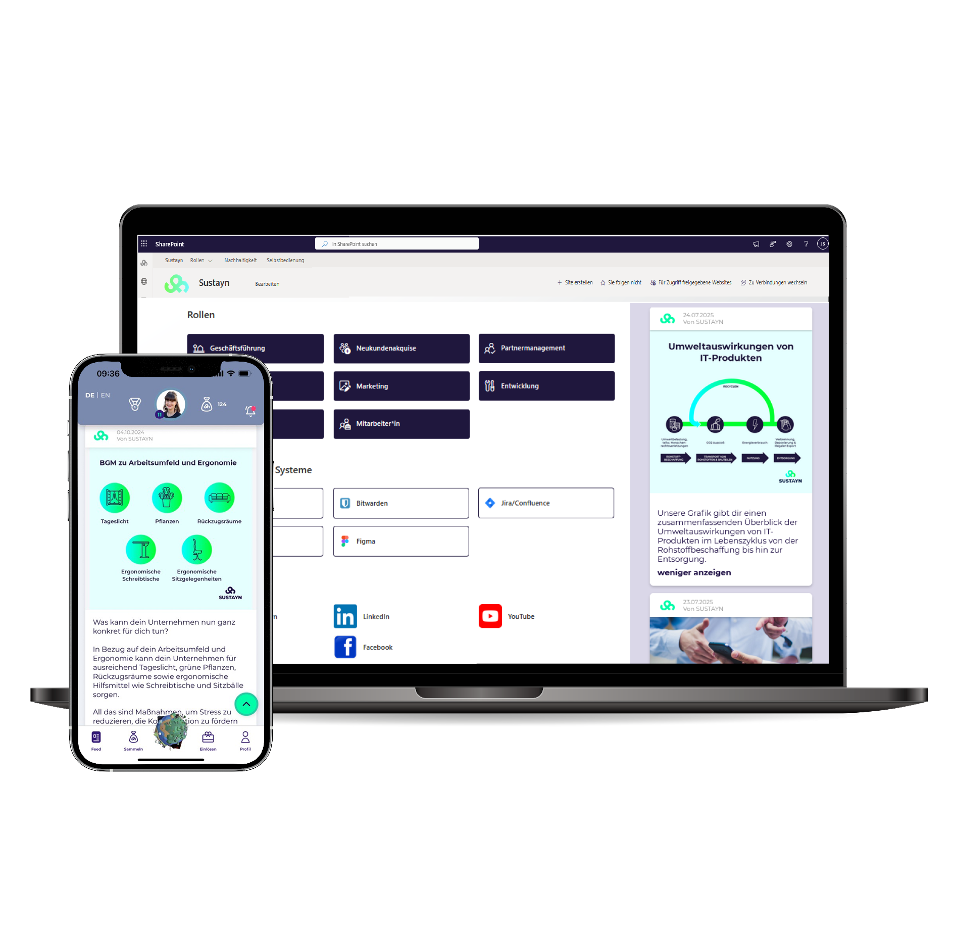 Feed integriert im Sharepoint und als App