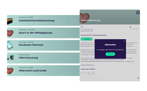 Unternehmensevents und -aktionen in der Plattform