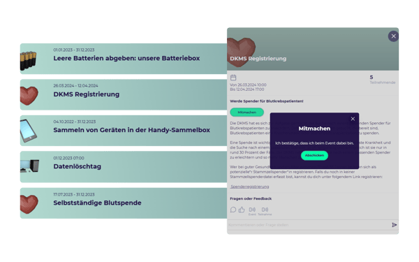Anzeige von Unternehmensevents